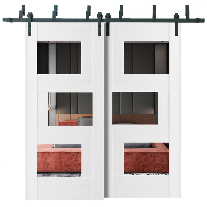 SARTODOORS Quadro Mirrored Glass Paneled Wood Sliding Closet White